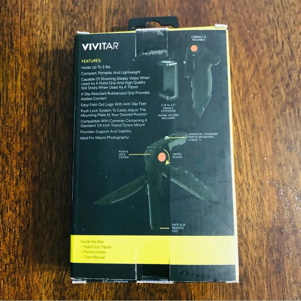 Vivitar Pistol Grip portable mini tabletop Tripod with smartphone holder black